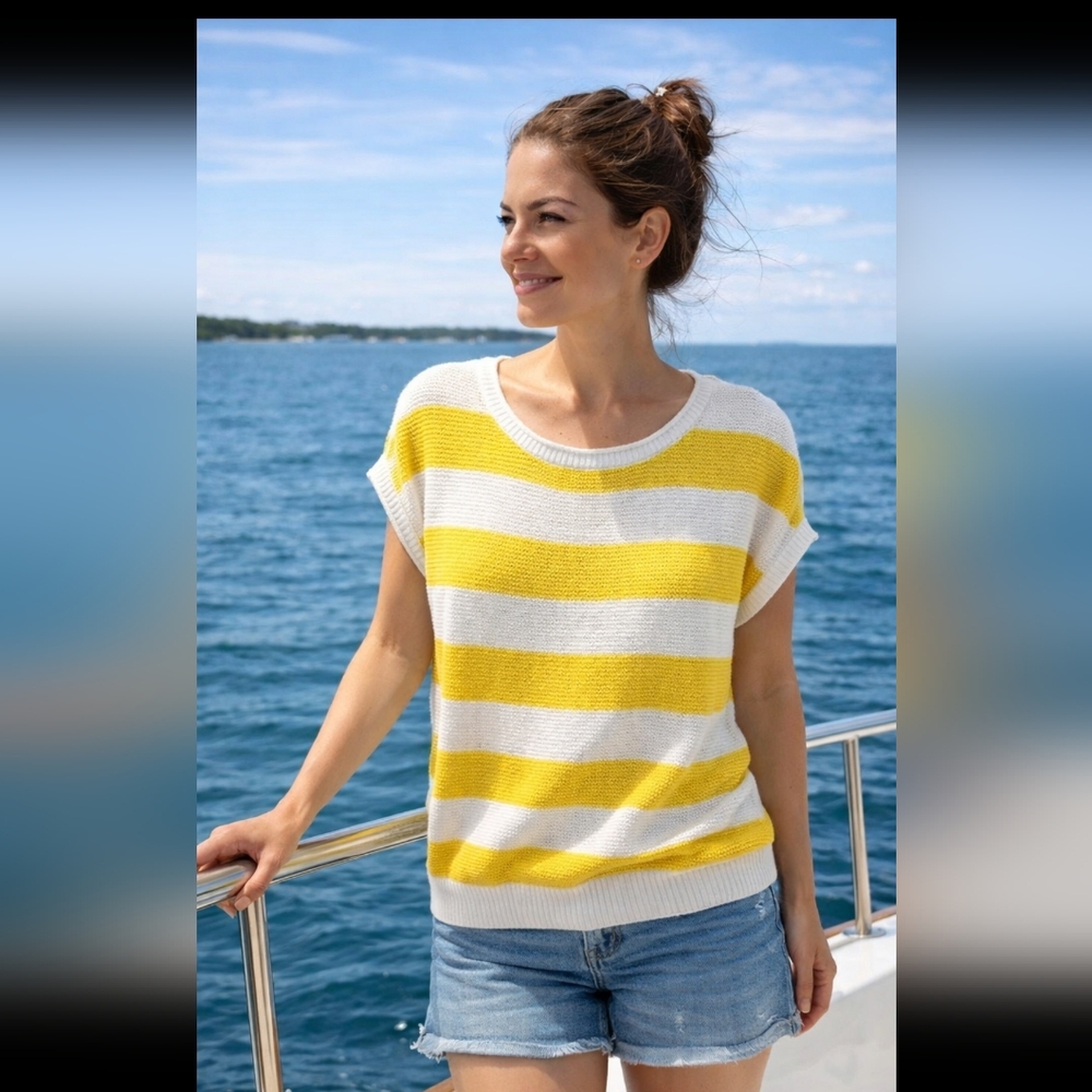 LOFT Yellow and White Stripe Knit Top Size M